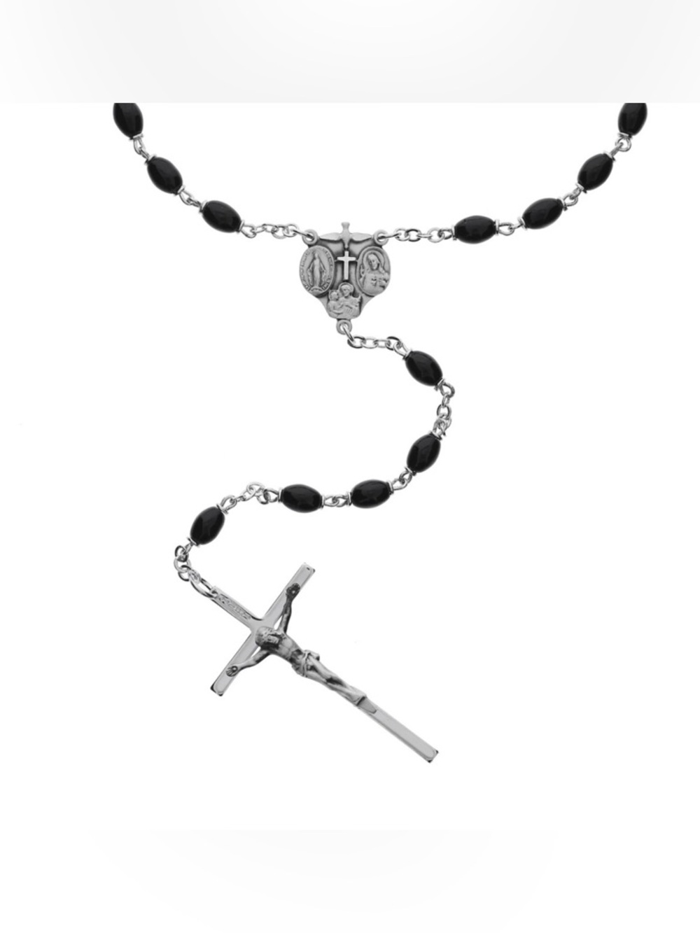 Sterling Silver Black Glass Bead Rosary - Picture 2 of 6